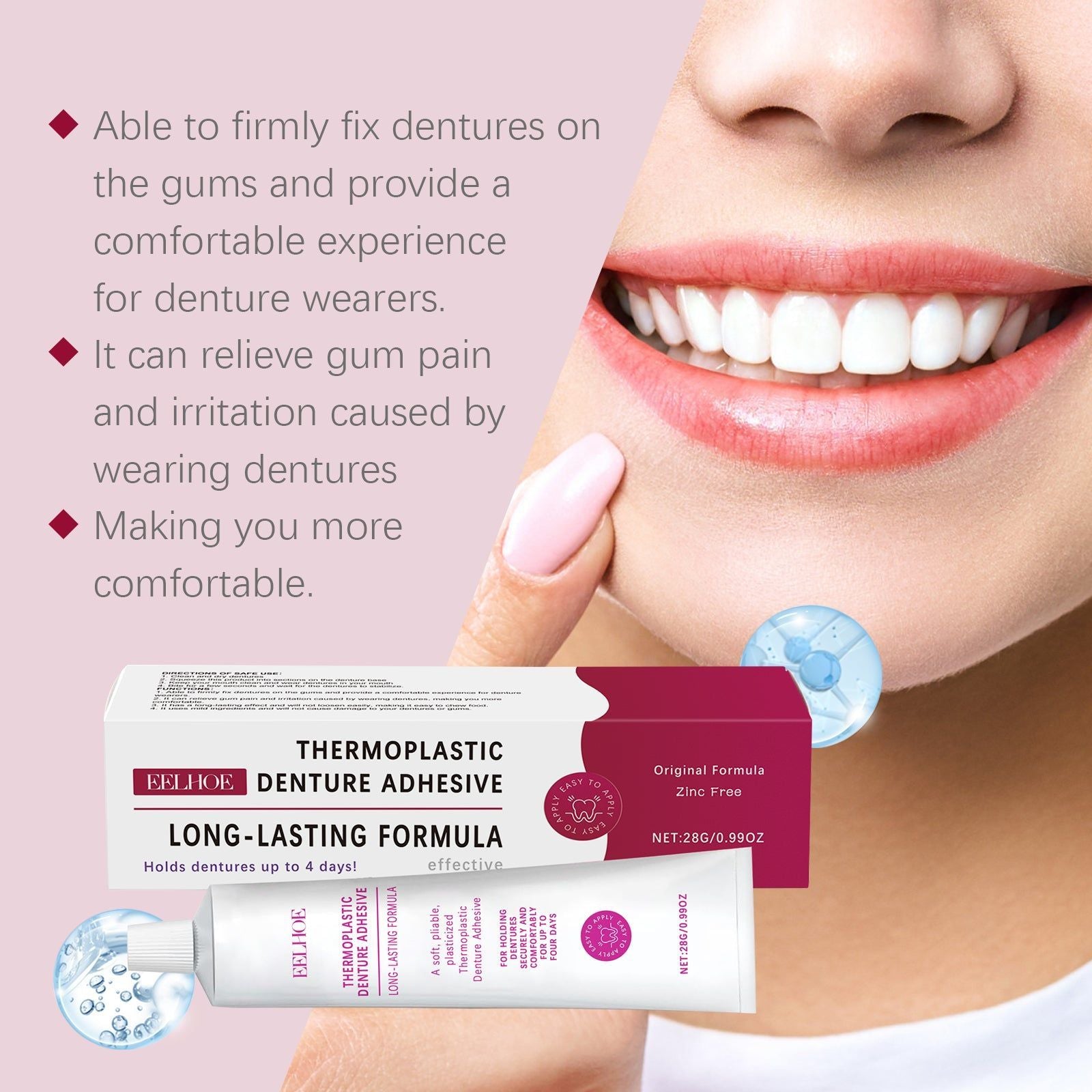 Denture Adhesive, Strong Fix, Comfortable Fit, Easy to Use, Exit Cavity Nursing ,28g