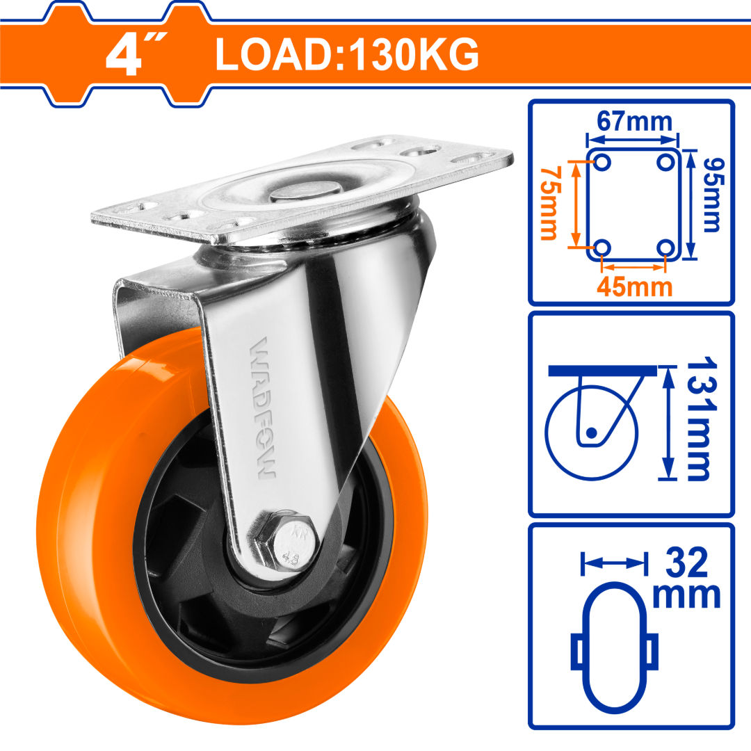 WADFOW Heavy-Duty Caster Wheels, PP + PVC, Double Bearing