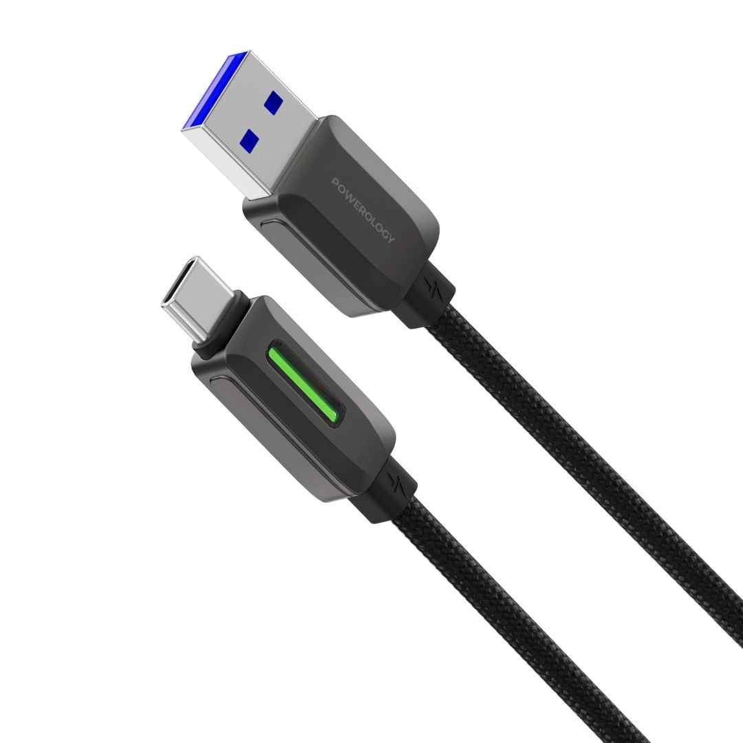 Powerology 12W Braided USB-A to USB-C  Charging Cable, Black