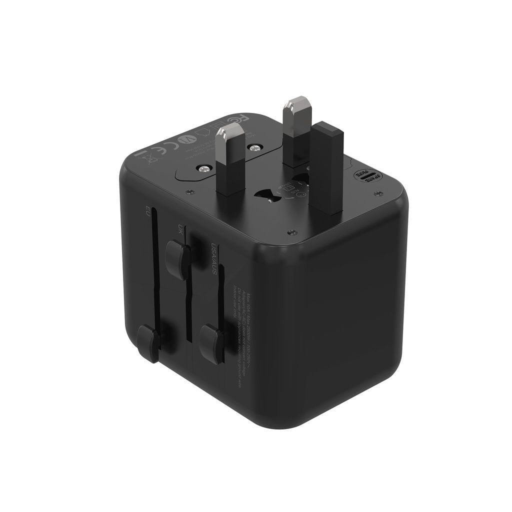 Porodo Dual USB-A Universal Travel Adapter 2.4A, Black