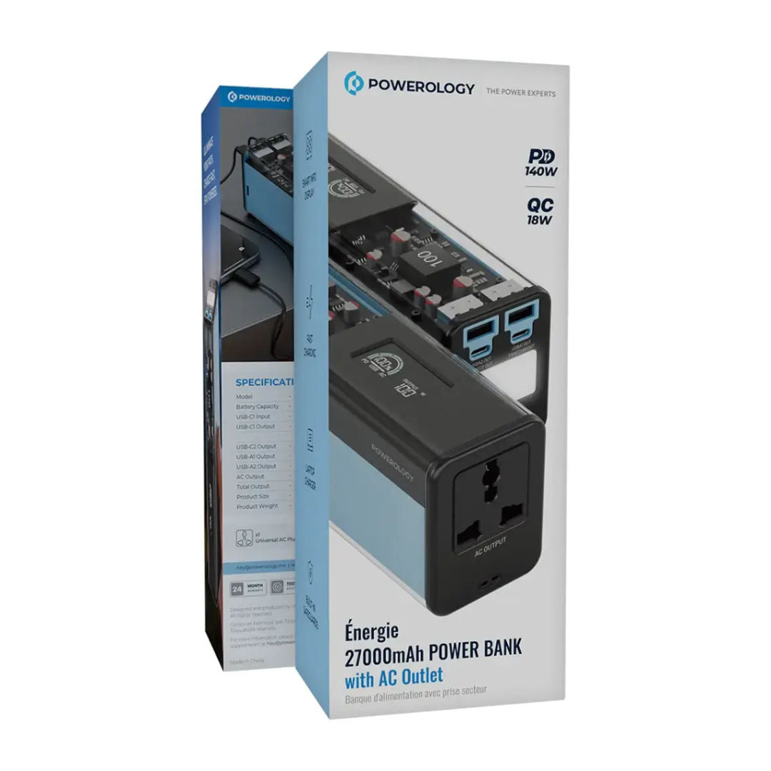 Powerology Energie 27000mAh Power Bank with AC Outlet, Black