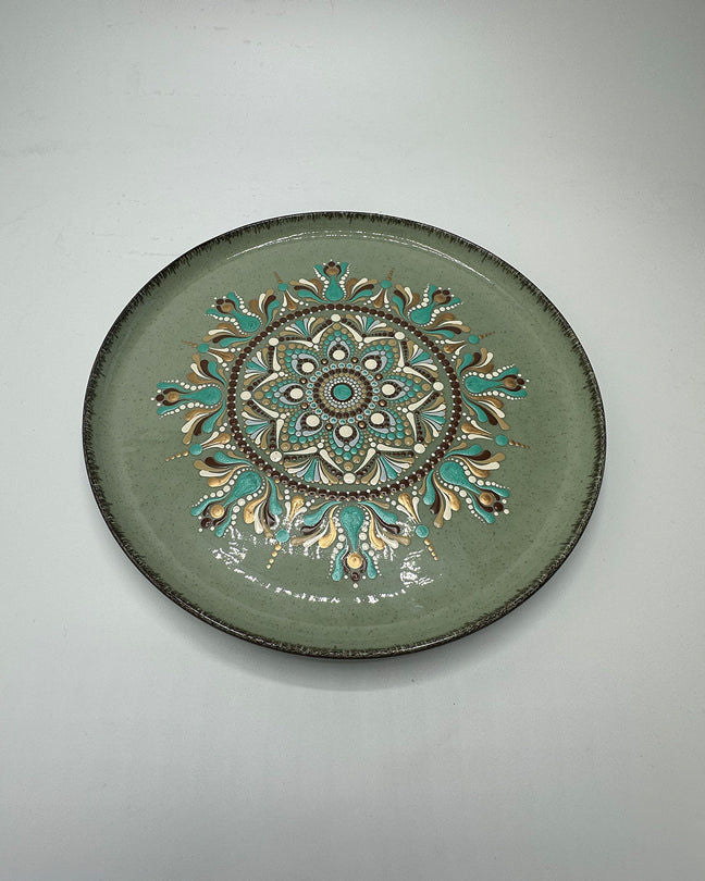 Sahara Mandala Light green Ceramic plate for salads and snacks