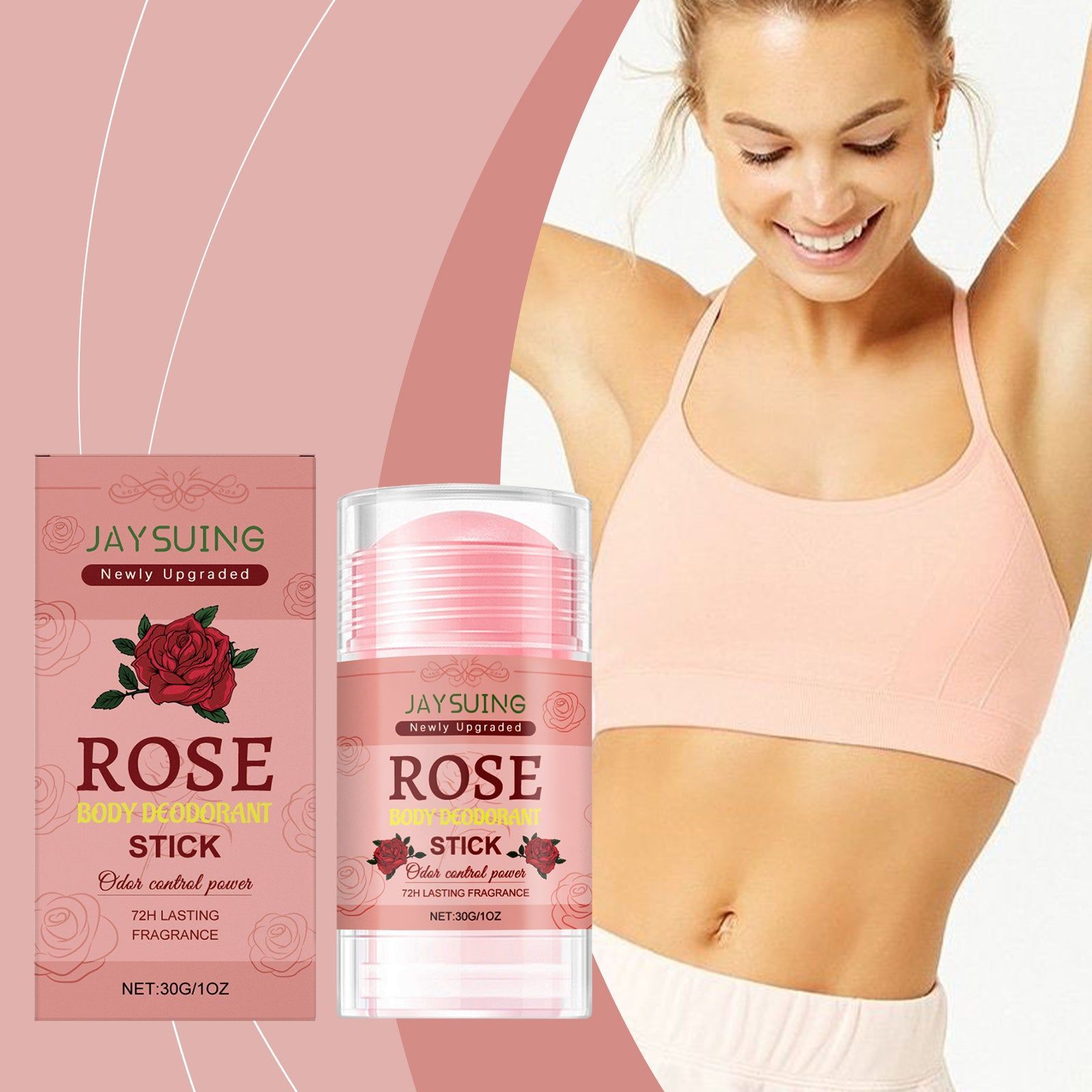 Body Care Stick, Natural Rose Fragrance, Sweat Deodorant, Portable, All Skin Types ,30g