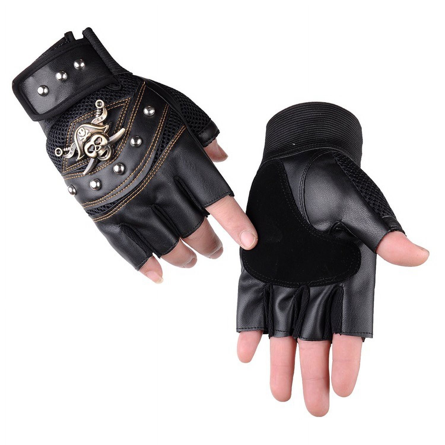 Men Motorcycle Riding Gloves Steampunk Gothic Gloves Vintage Fingerless Mittens