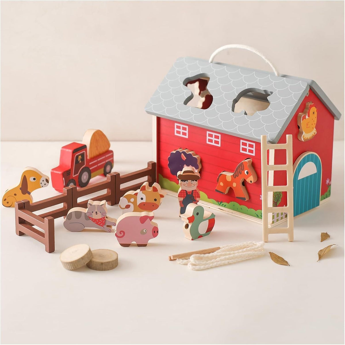 Wooden Farm Toy  Animal Shape Sorting Stacking Toys Early Learning Montessori Toy Gift