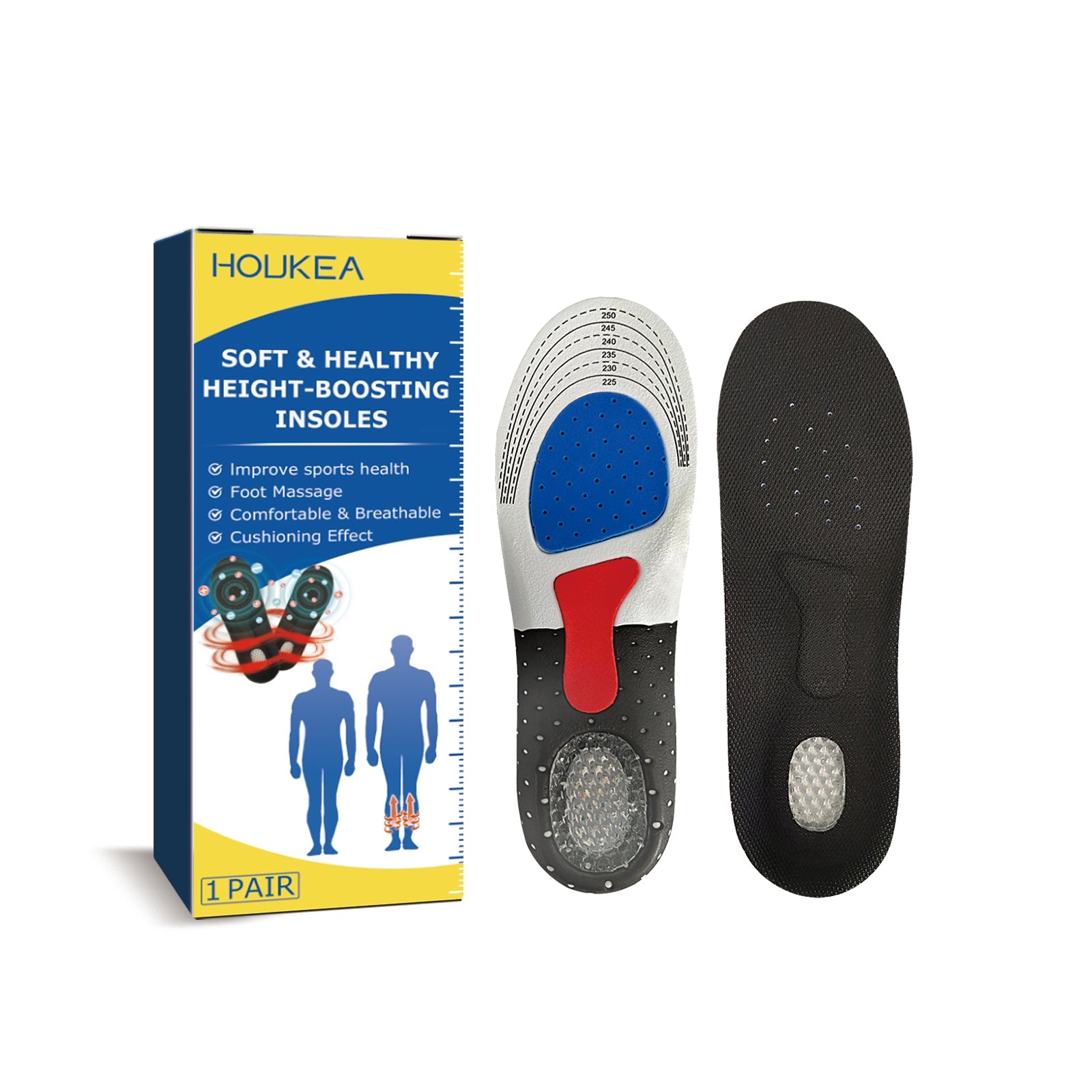 Boost Your Height and Foot Care with Soft Arch Support Insoles, Pain Relief ,1pair