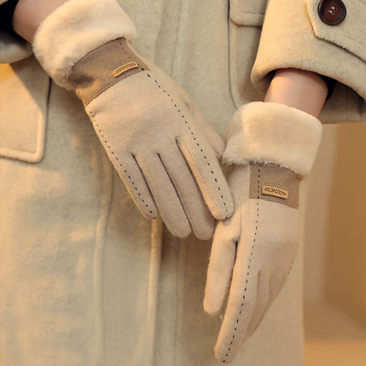 Women Warm Plush Glove Warm Touchable Screen Winter Wool Thicken Mittens