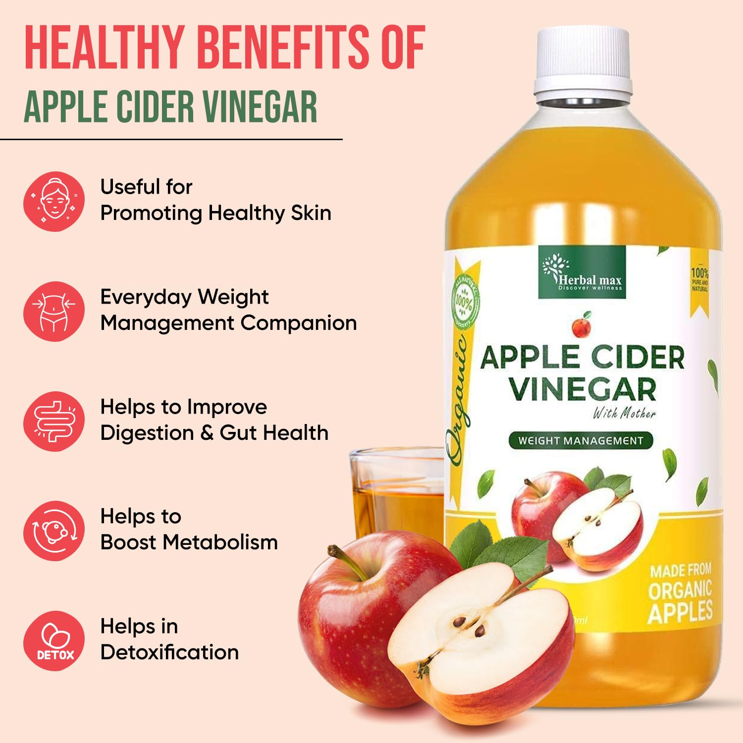 Herbal max Unfiltered Apple Cider Vinegar With The Mother450mL
