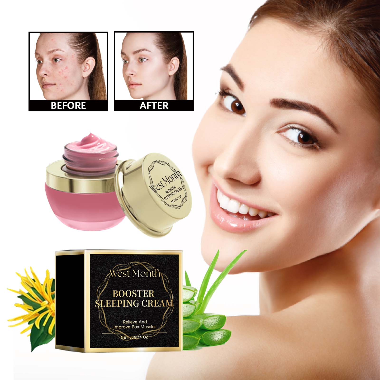 Deep Hydrating Sleeping Mask for Acne-Prone Skin, Brightening, Pore Refining, Overnight Repair ,30g