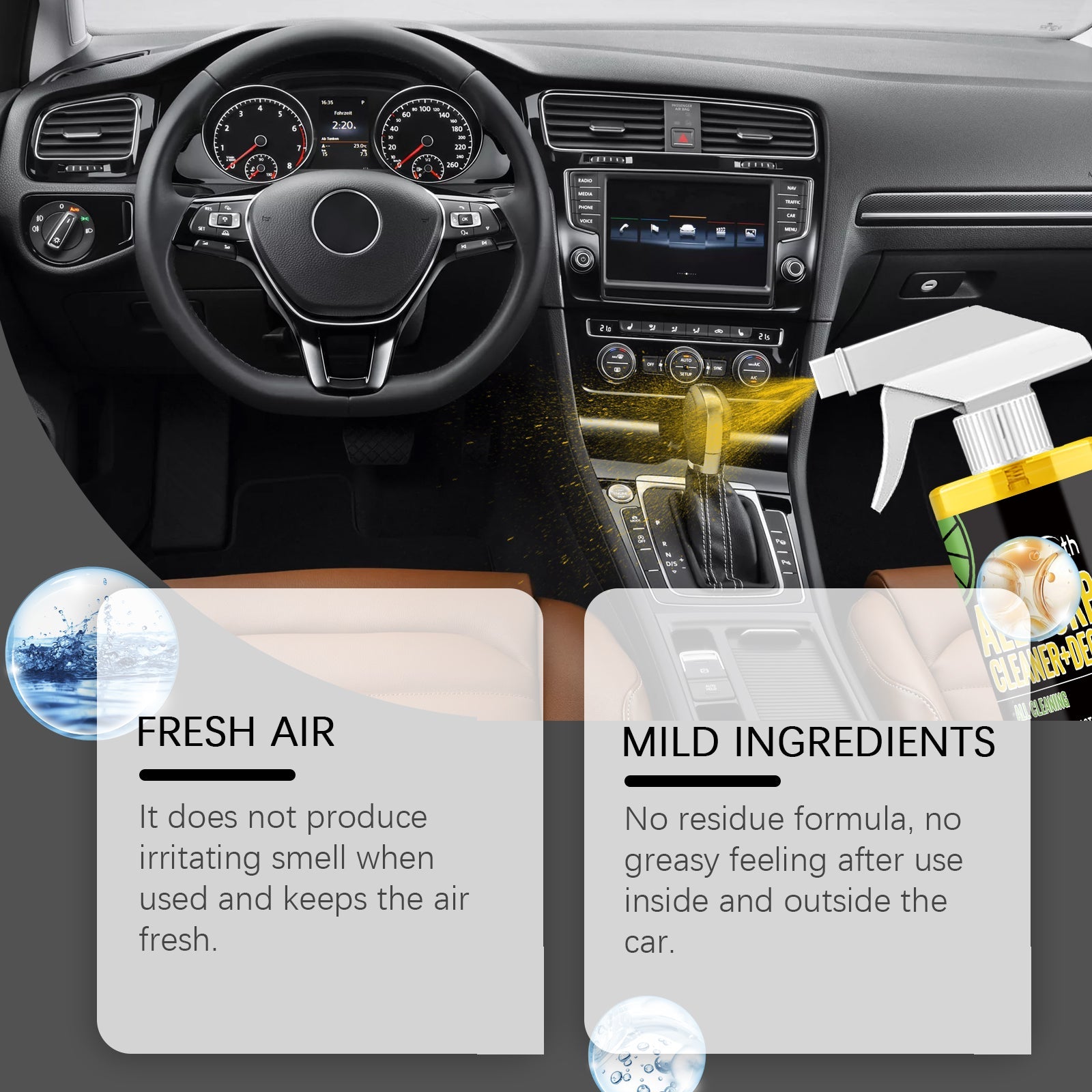 Car Cleaning Interior & Exterior Foam Cleaner, Multi-Purpose, Stain Remover, Brighten & Refresh Your Vehicle ,120ml