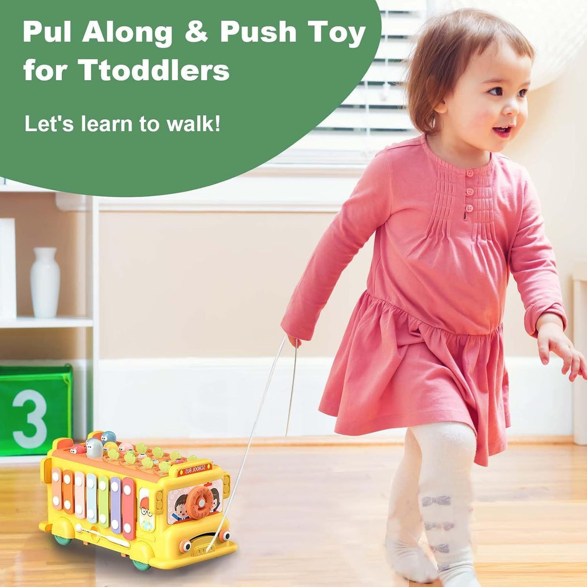 Toddlers Baby School Bus Toy Baby Xylophone Music Bus Toys for 1 Year Old Boys Girls