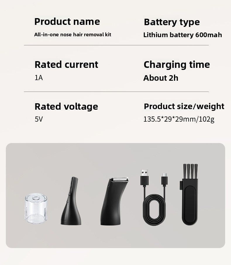 3-in-1 USB Nose Hair Trimmer Kit