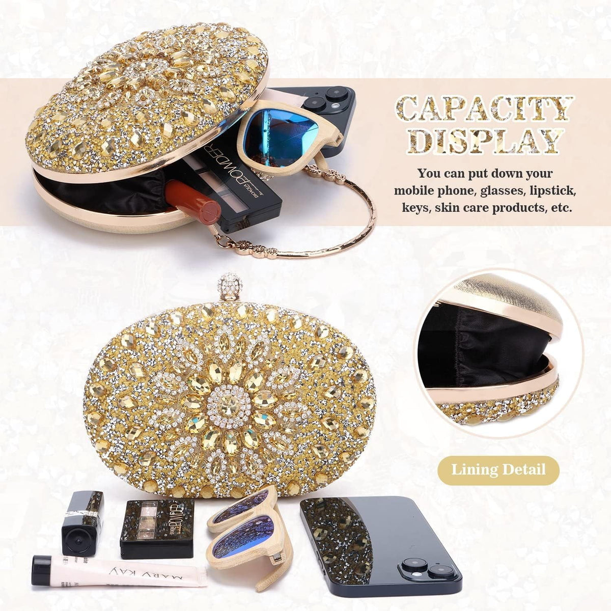 Women Rhinestone Evening Bag Clutch Bag Wedding Prom Handbag