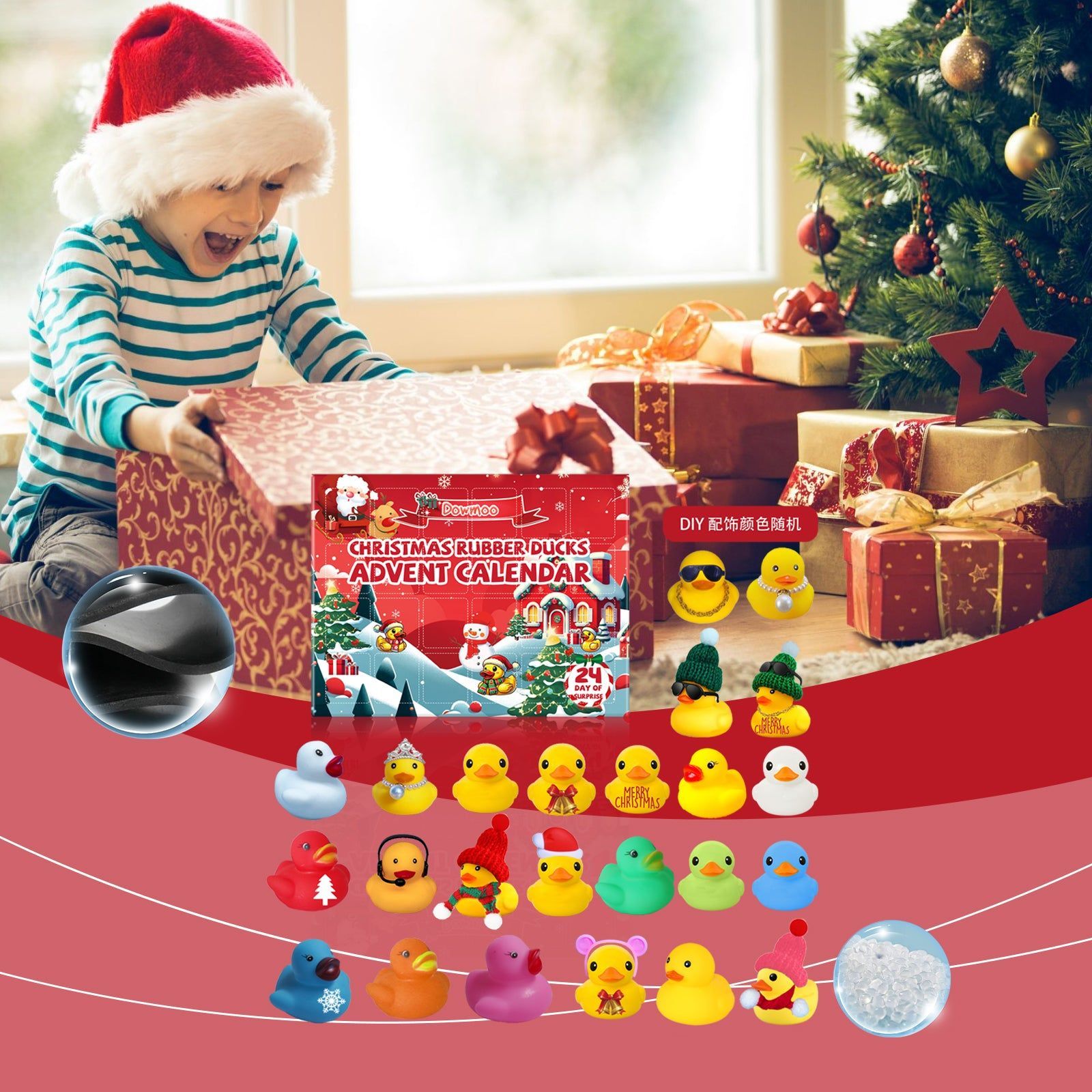 24 Days Christmas Calendar Blind Box, Cute Rubber Duck Collectible Toy, Holiday Surprise ,24 pieces