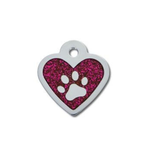 Hillman ID Tag - Heart Epoxy Pink Glitter Paw
