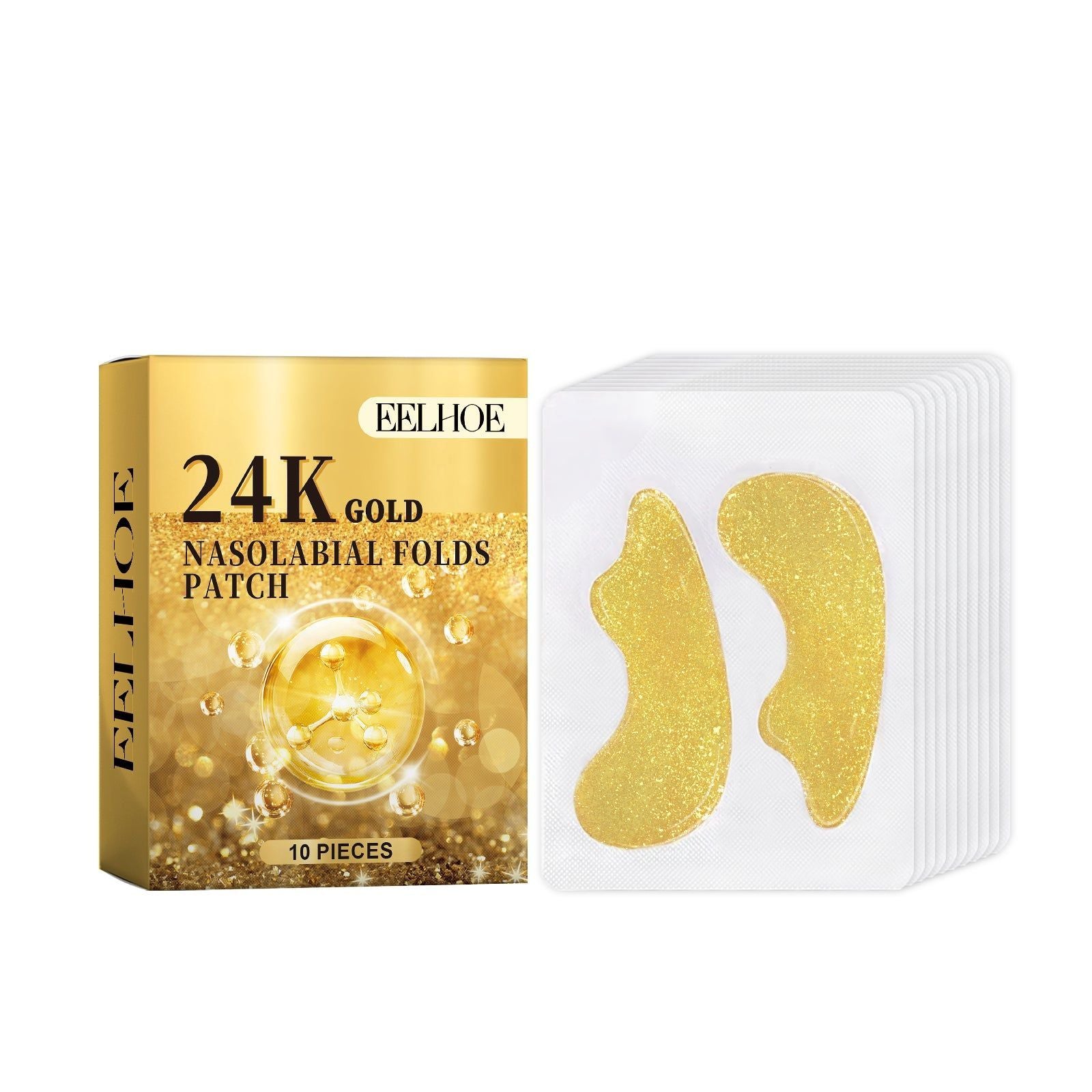 24k Gold Nasolabial Folds Patch for Firming Skin, Anti-Aging, Hydrating, Smooth ,10pcs
