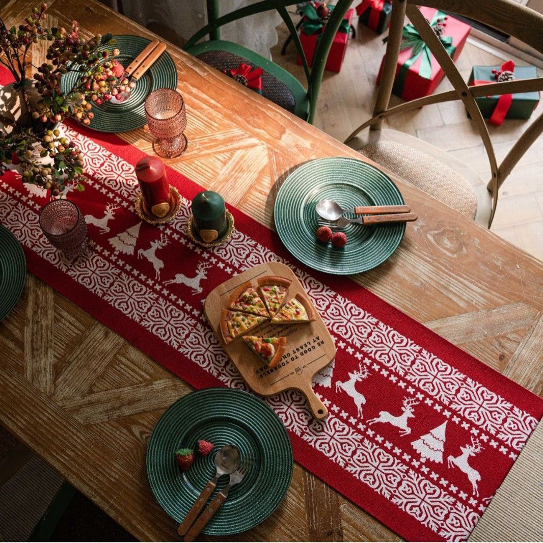 Christmas Table Runner Farmhouse Wedding Kitchen Dining Table Cloth Party Decor