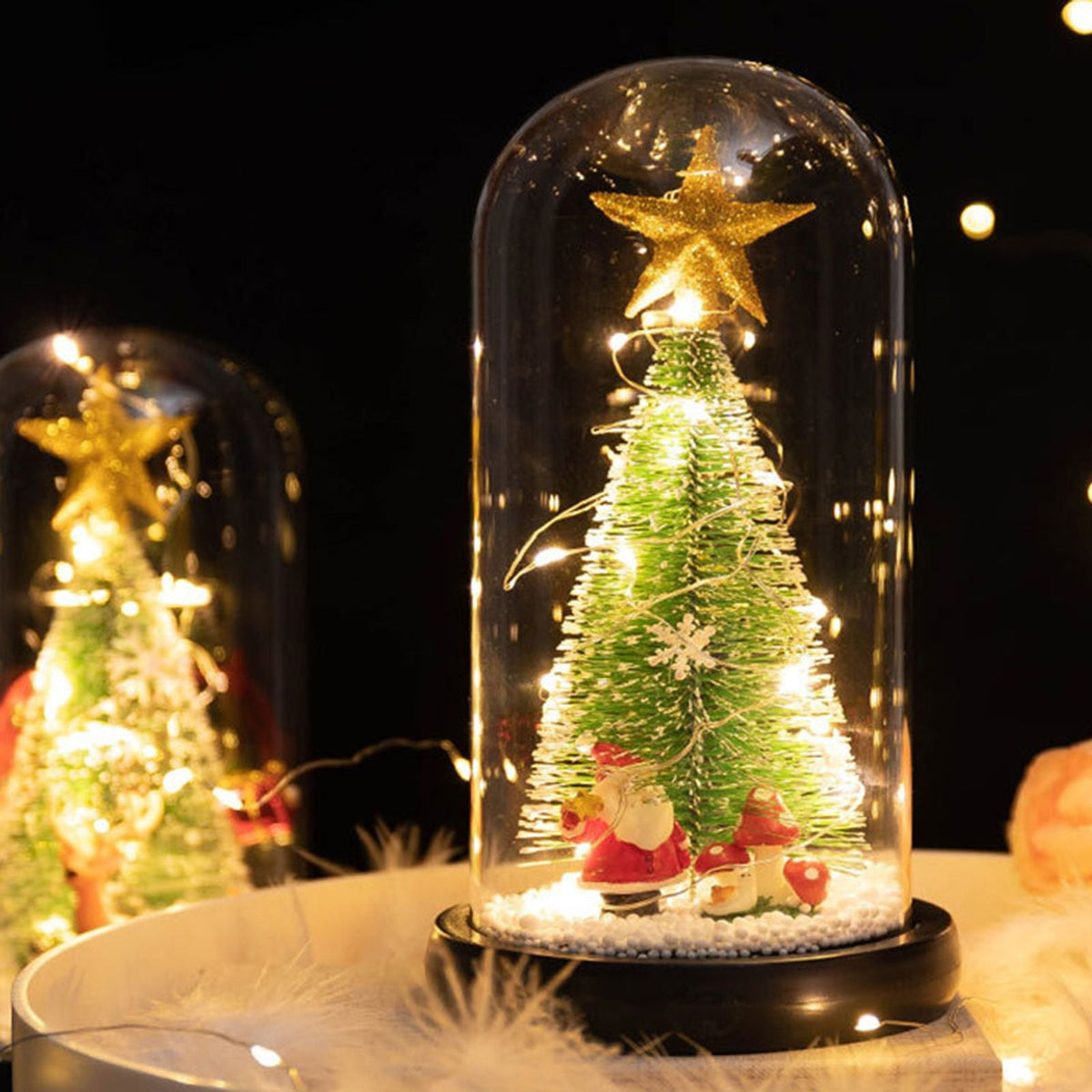LED Christmas Tree In Glass Cover Tabletop Decoration Night Light Bedside Lamp Ornament