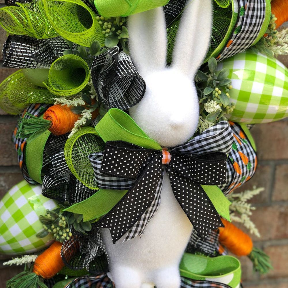 Easter Bunny Wreath Rabbit Carrot Garland Decor Hanging Ornament For Door Wall