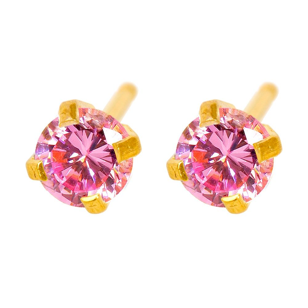 Caflon Fashion Sense Gold Plated, Pink Cubic Zirconia Earring, 4mm