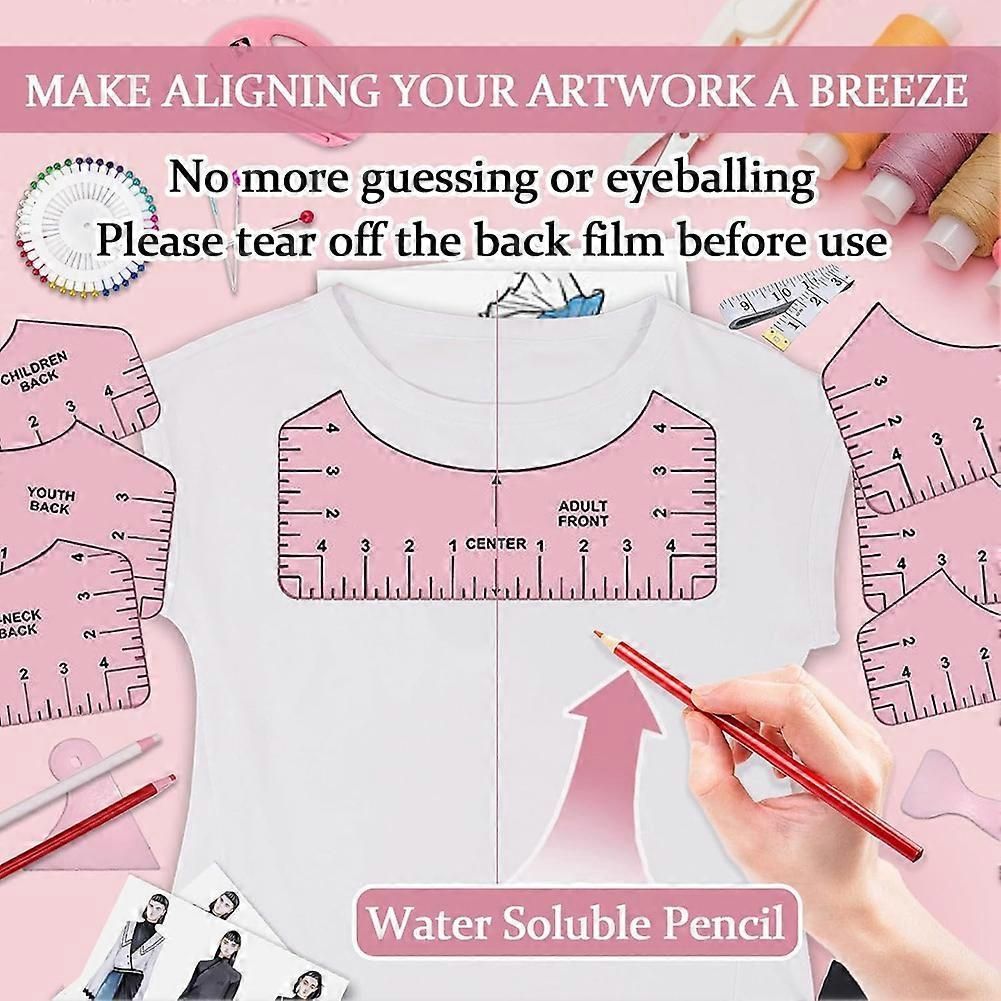 1set Sublimation Shirt Tool Kit for Vinyl Alignment,Heat Press-Pad Silicone,T-Shirt Ruler Guide for HTV Vinyl,Craft B(Pink)