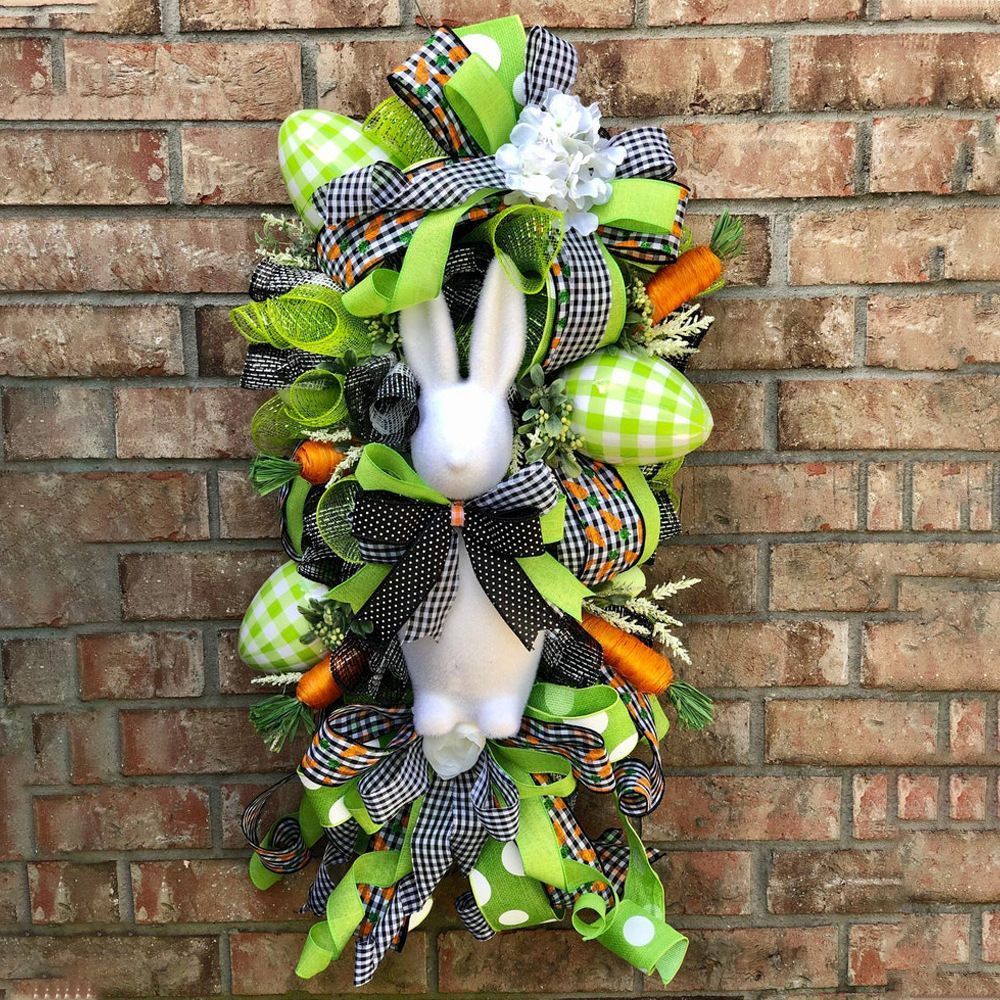 Easter Bunny Wreath Rabbit Carrot Garland Decor Hanging Ornament For Door Wall