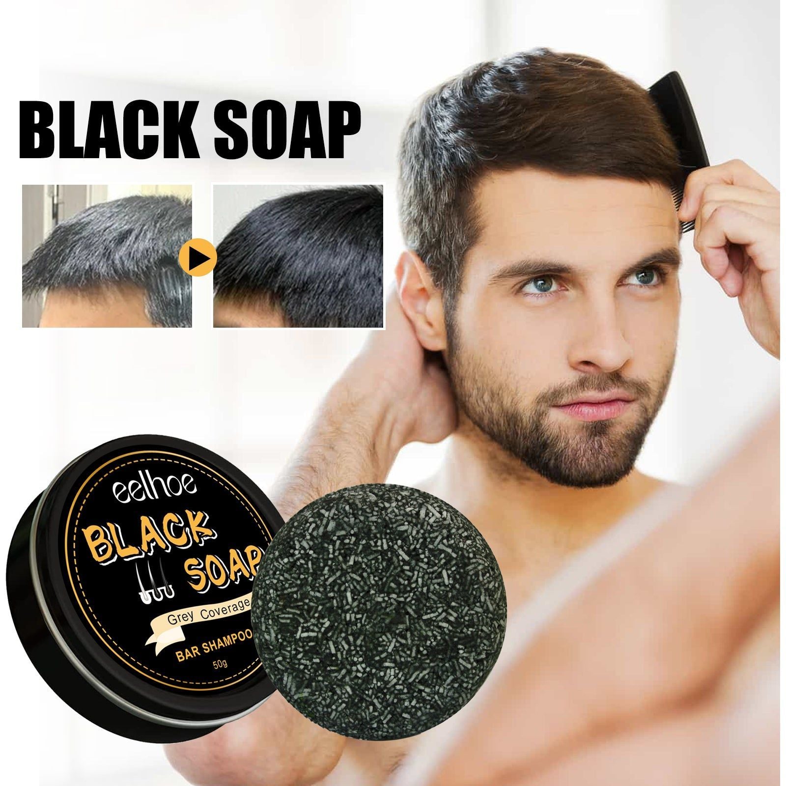 Black Hair Soap, Natural Gray Hair Remover, Moisturizing & Refreshing Shampoo ,50g