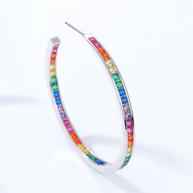 Platinum Hoop Earrings 925 Silver Woman Round Color Zircon Ear Rings Fine Jewely