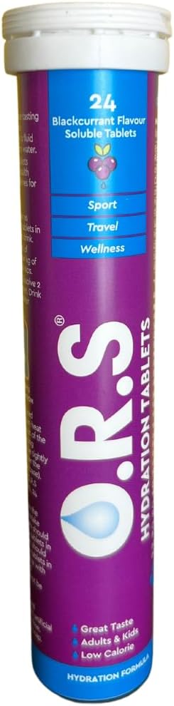 O.R.S Hydration Tablets with Electrolytes, Vegan, Gluten and Lactose Free Formula – Natural Blackcurrant Flavour, 96 Tablets (Pack of 4 x 24)