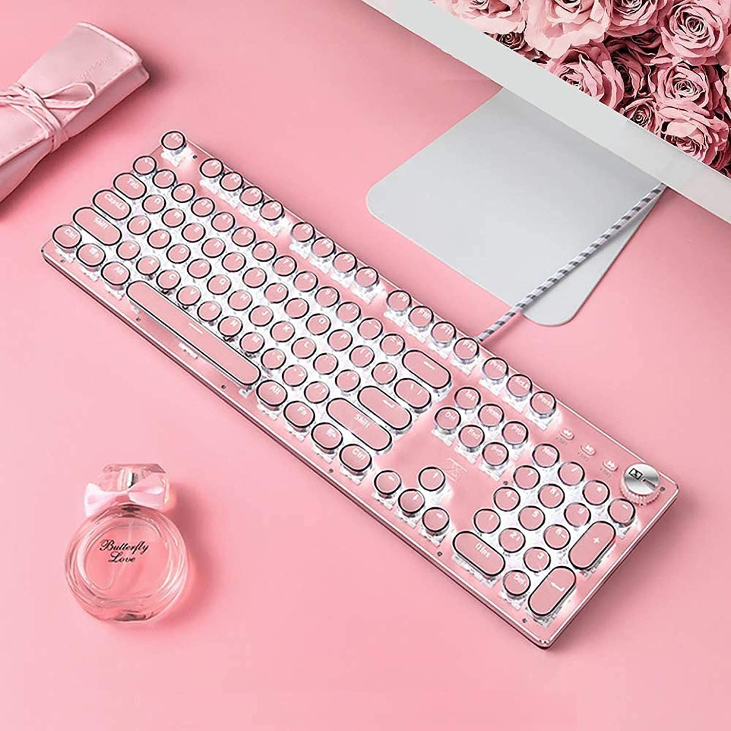 Retro Punk Gaming Mechanical Keyboard with Blue Switches White Backlight