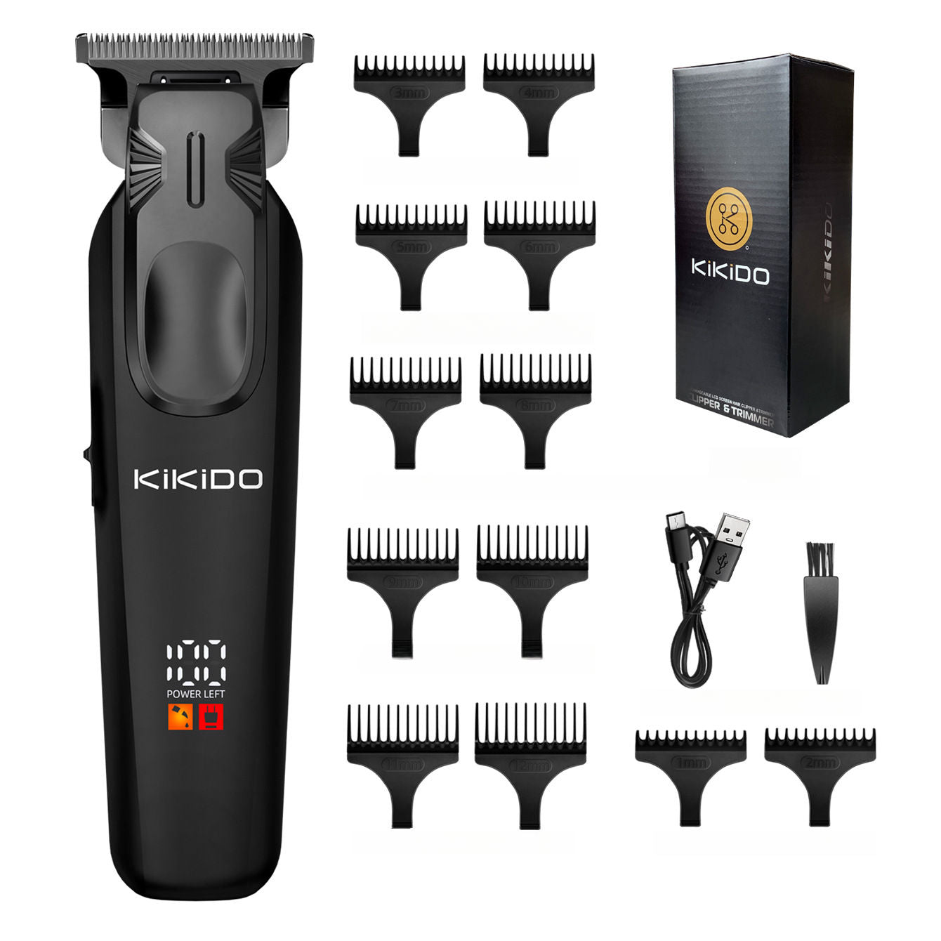 Waterproof Hair Clipper with 12 Guide Combs, USB Rechargeable