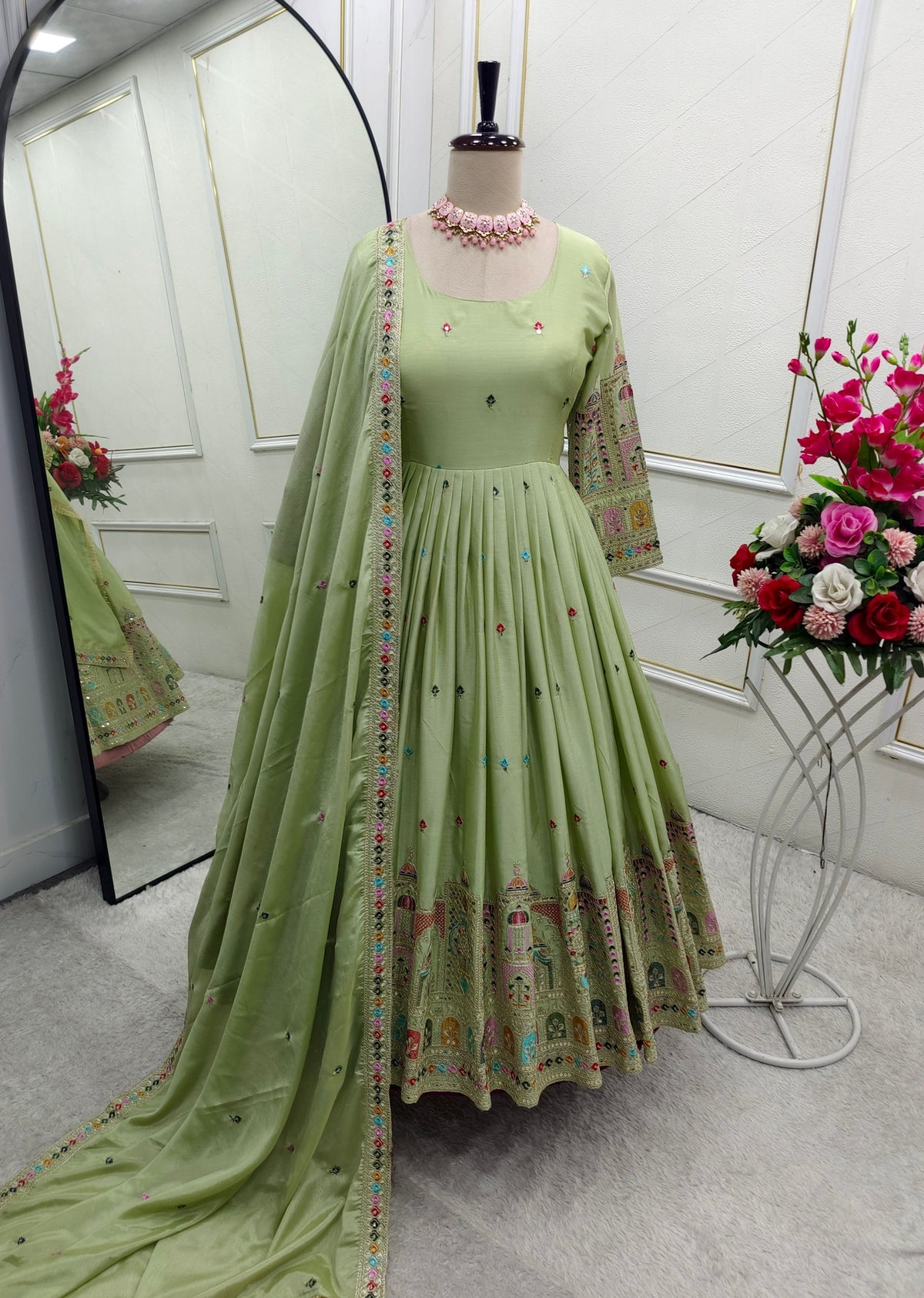 Fab Zone Party Wear Designer Anarkali Gown, Pent And Beautiful Dupatta For Women