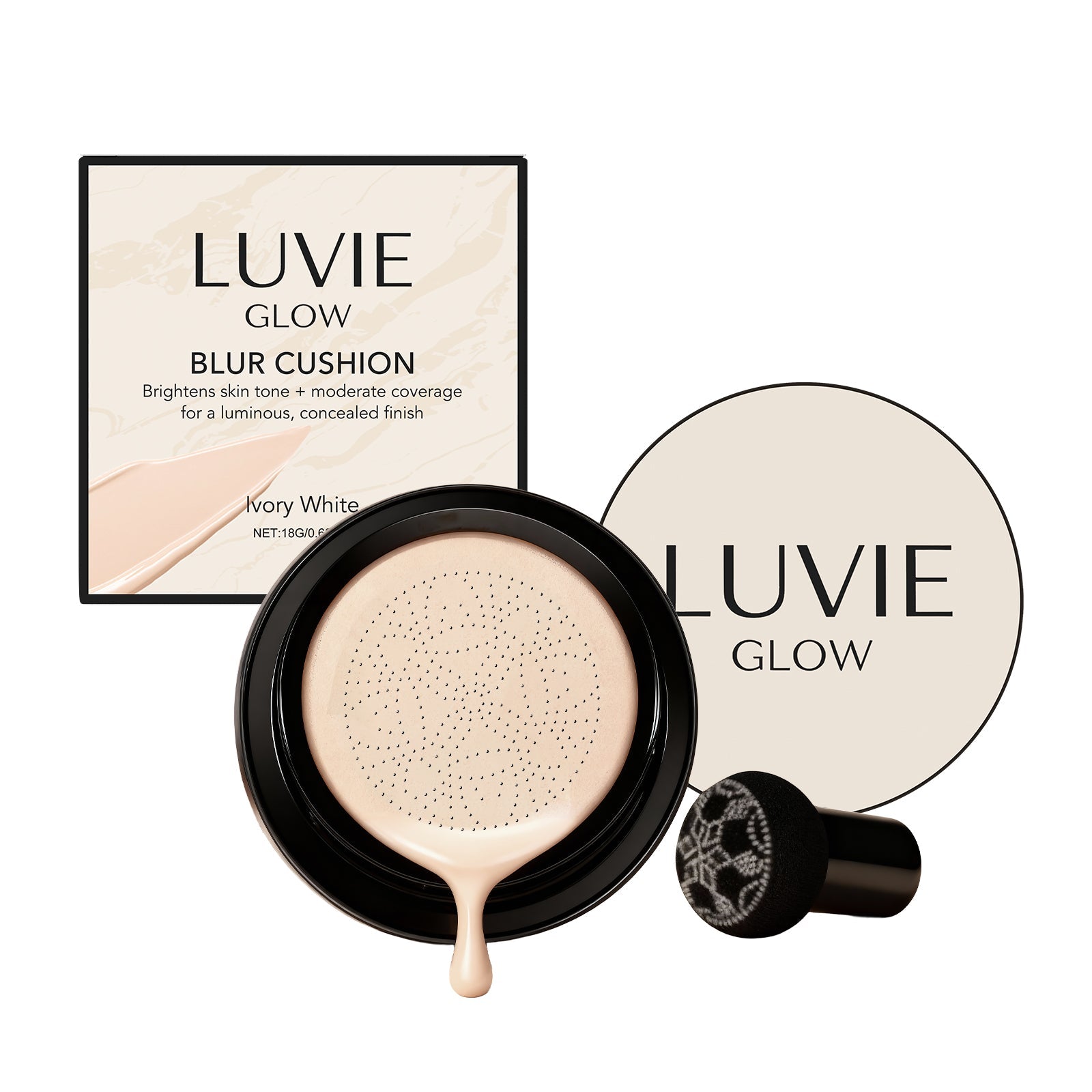 Brightening Cushion Cream, Natural Fit Base Makeup, Flawless, Hydrating, Easy to Apply ,18g