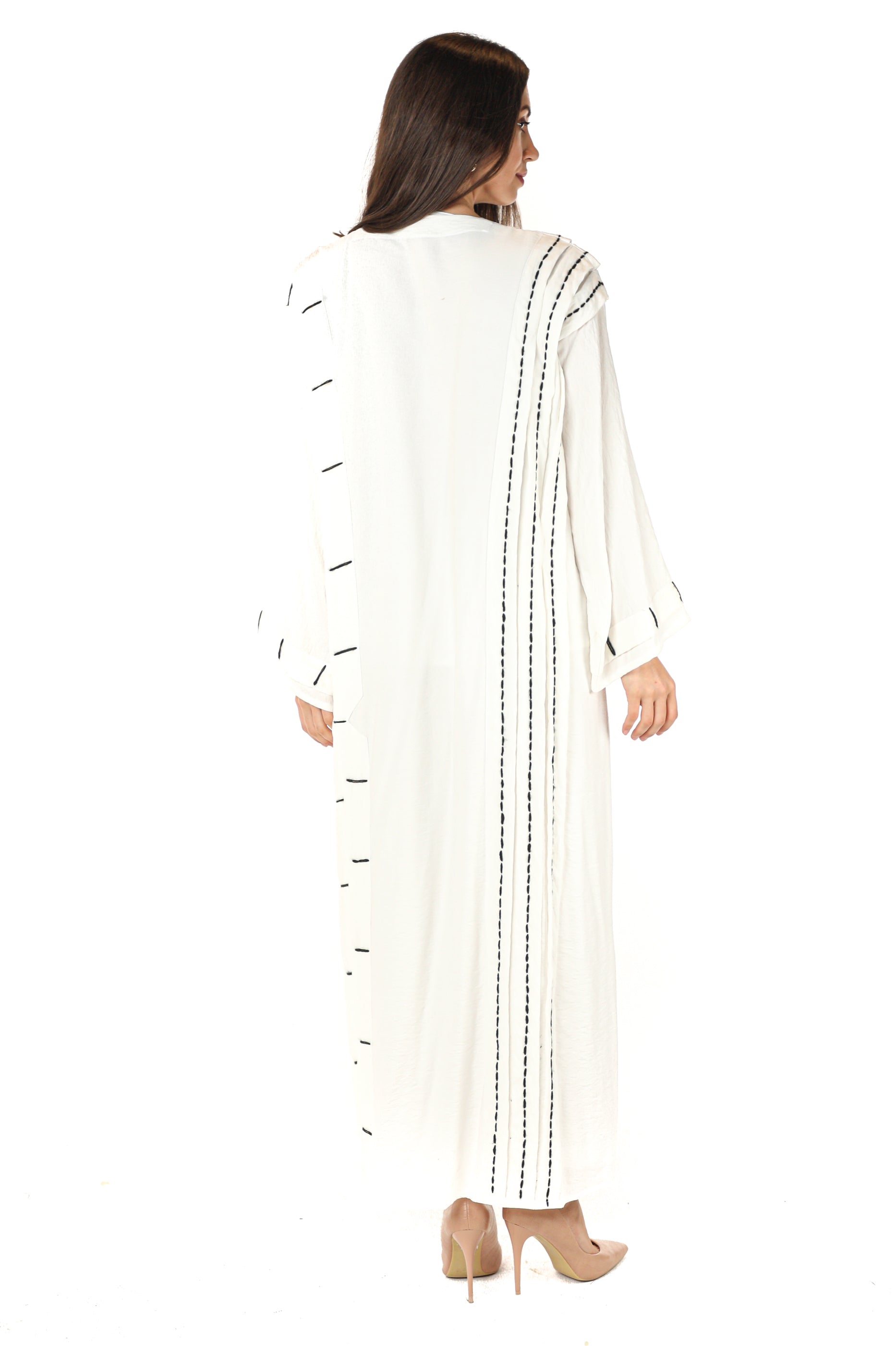 MOiSTREET Linen Abaya with Black Thread Work