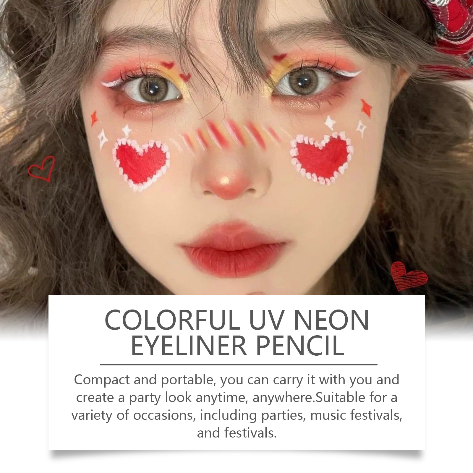 8-Color Neon UV Liquid Eyeliner, Long-Lasting, Quick-Drying, Festival Makeup Products ,4.8g