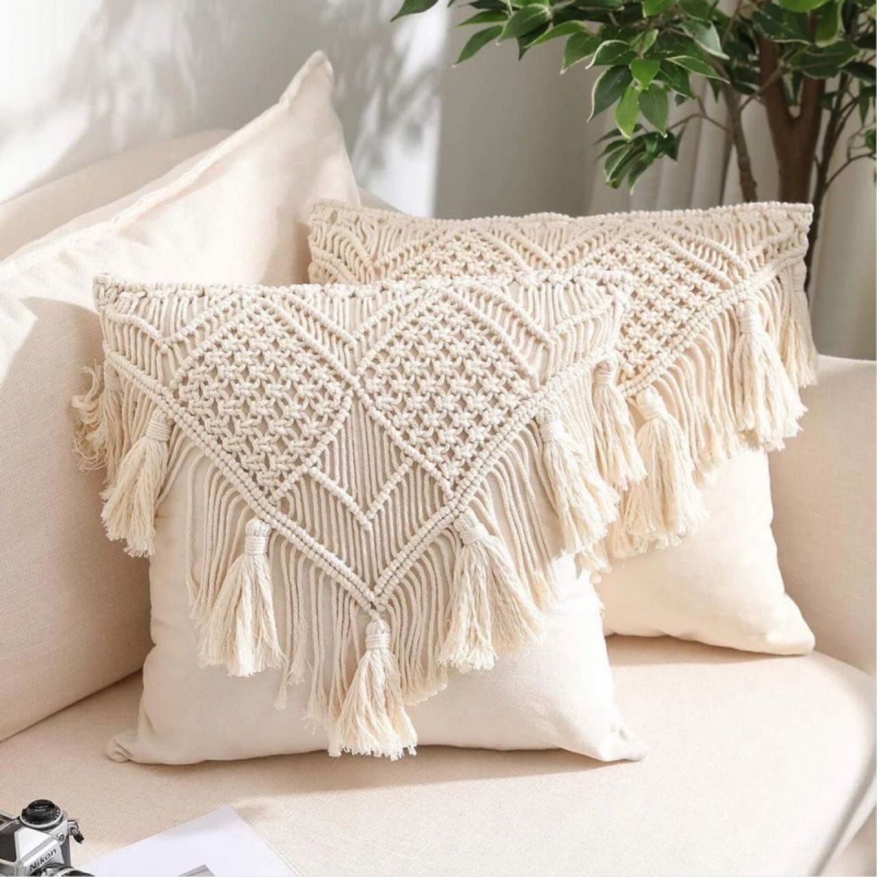 Pillow Covers Macrame Cushion Case Woven Boho for Bed Sofa Couch