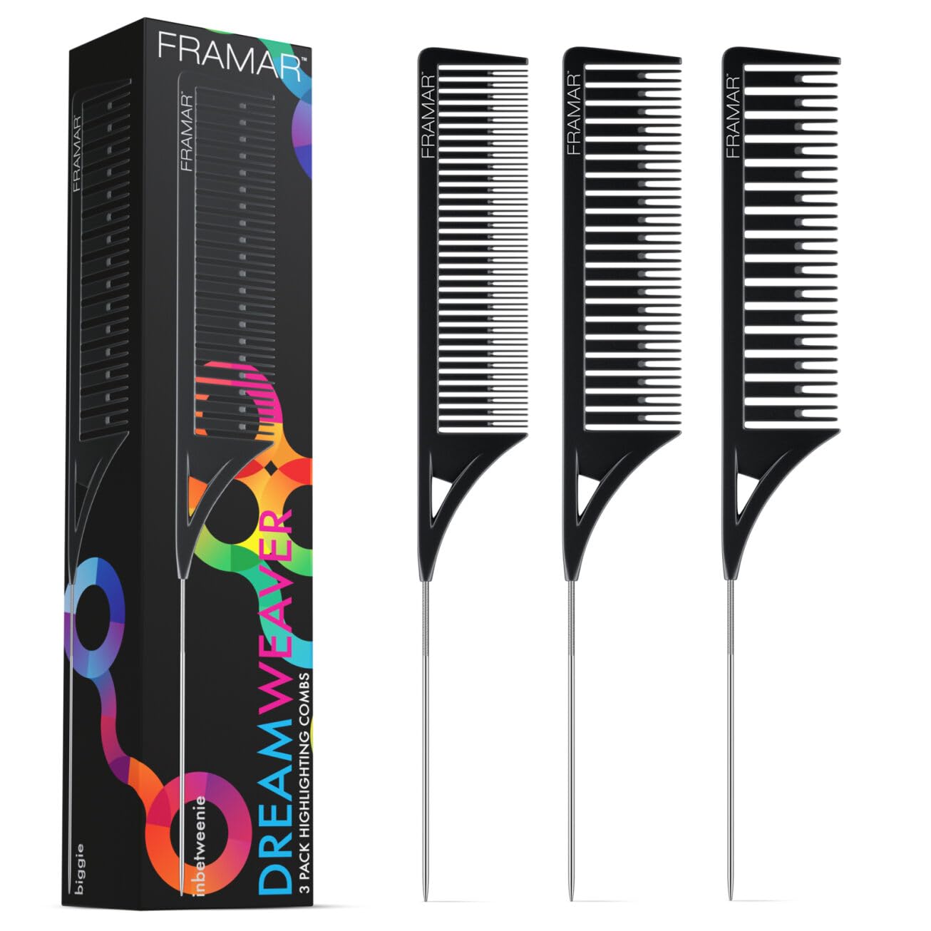 Framar Dream Weaver Comb Set, Black, Pack of 3