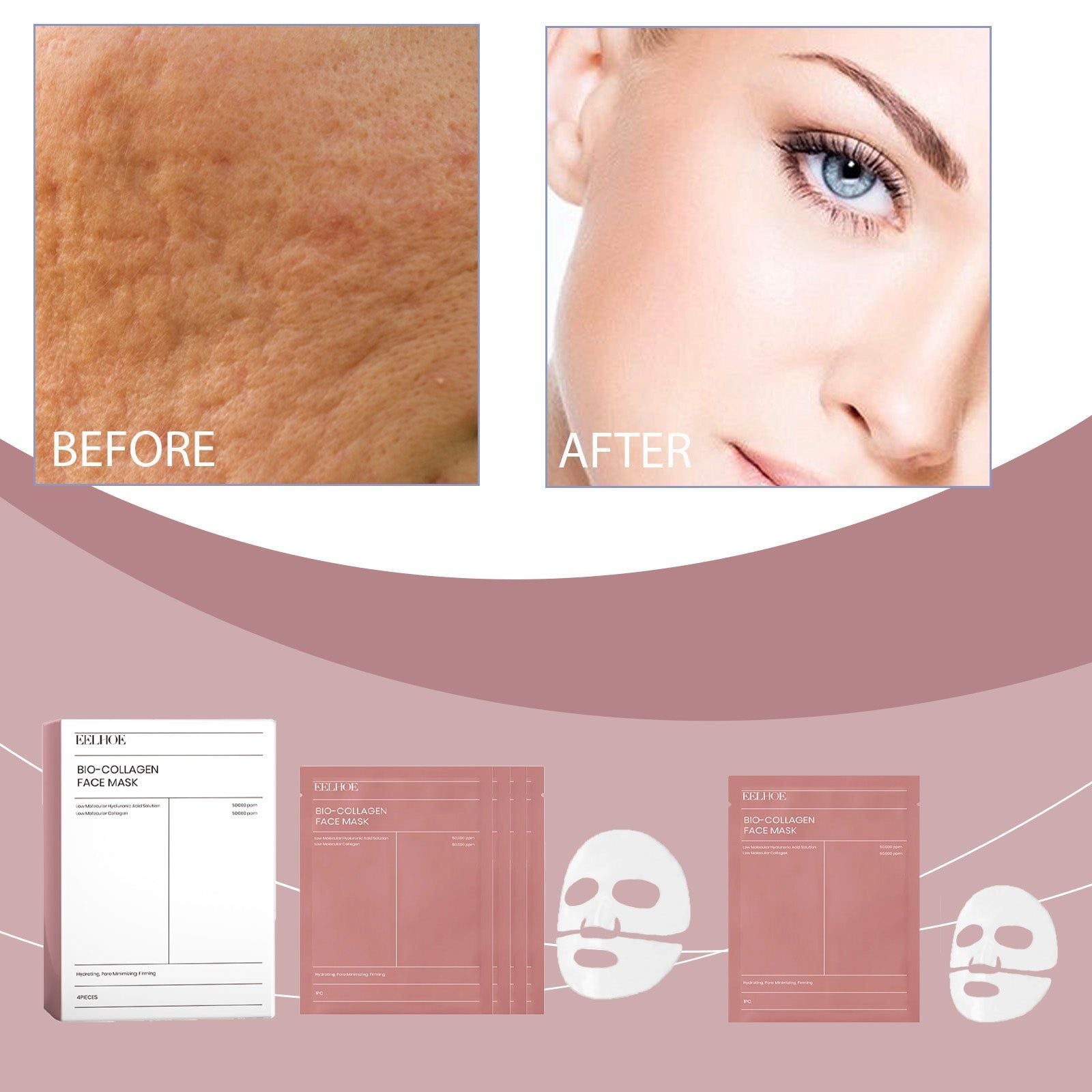 Collagen Mask Box Set, Hydrating Facial Care for Plump, Tender Skin, Moisturizing, Anti-Aging ,4pieces