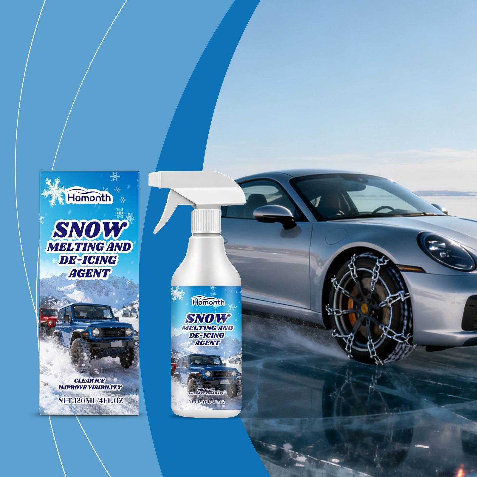 Car Snow Melting and Ice Removal Spray, Fast Frost, Clear View, Winter Safety ,120ml