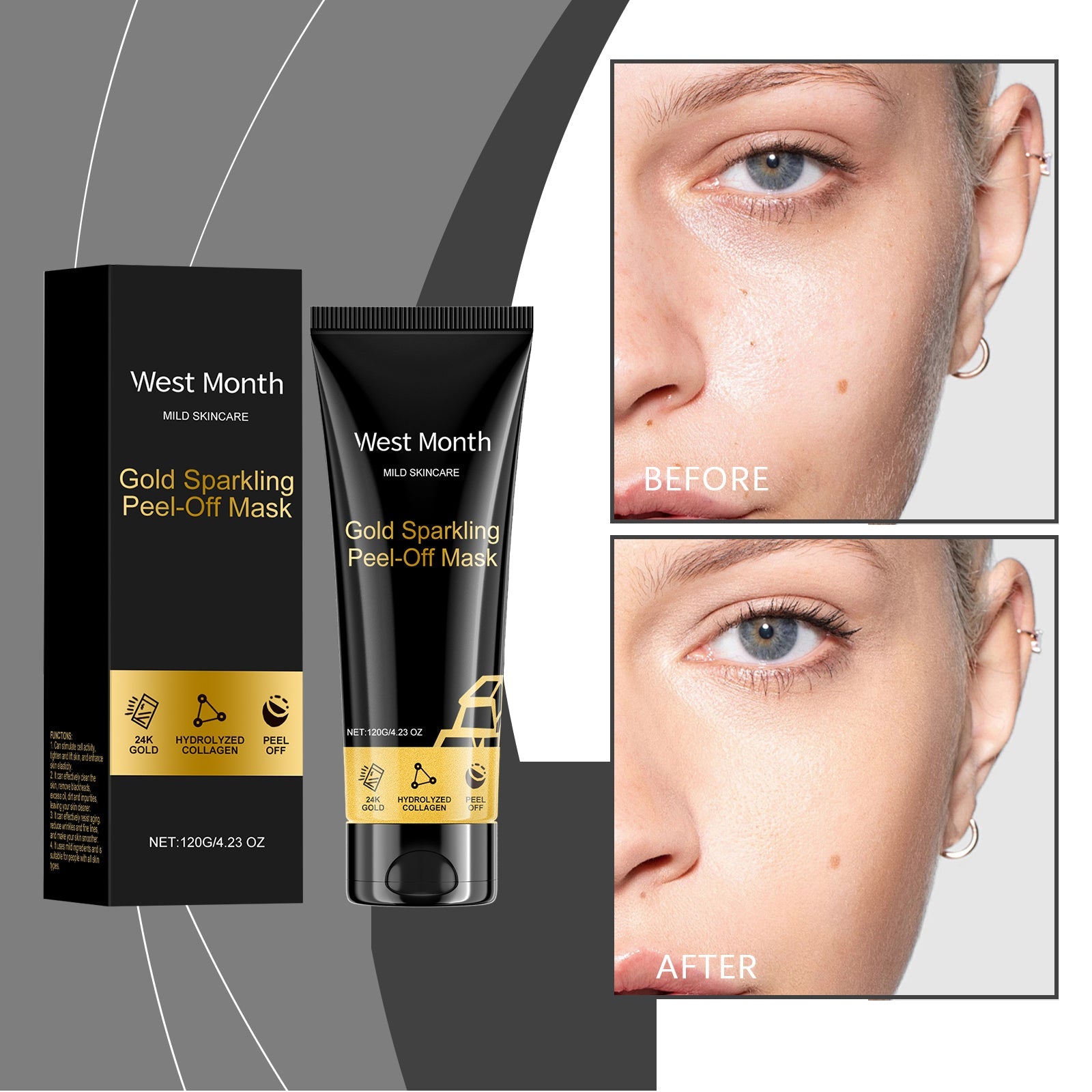 24k Gold Collagen Facial Mask, Anti-Aging, Brightening, Deep Cleansing, Hydrating ,120g