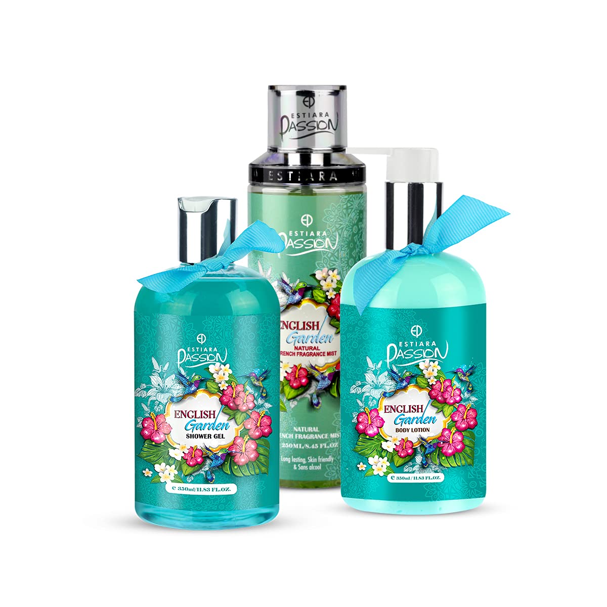 Estiara Passion English Garden Bath & Body 3 Piece Gift Set For Women (Body Lotion 350ml + Shower Gel 350ml + French Fragrance Mist 250ml)