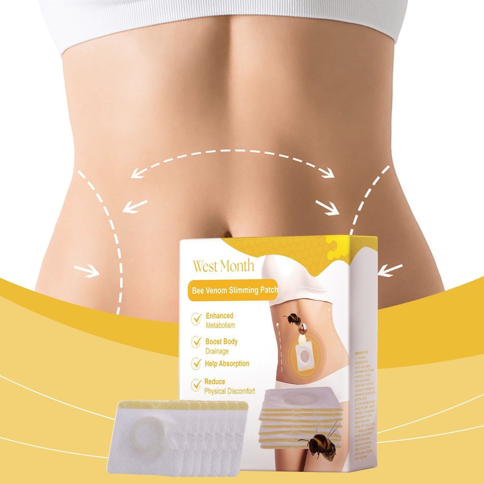 Bee Venom Body Shaping Slimming Patch, Flat Belly, Thighs, Fat Burner, Easy to Use ,7pieces