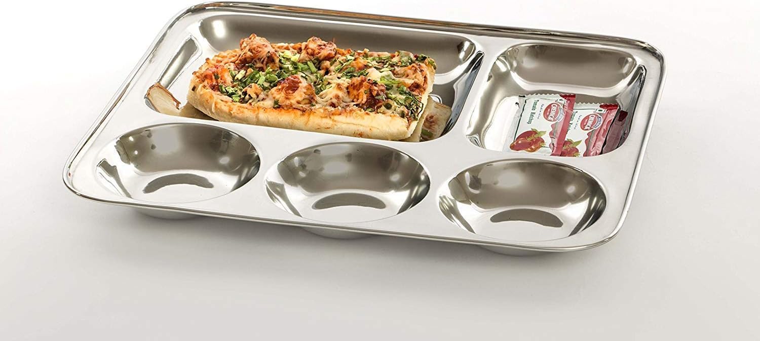 6 Pc Stainless Steel 5 in 1 Partition Dinner Plates Premium Set