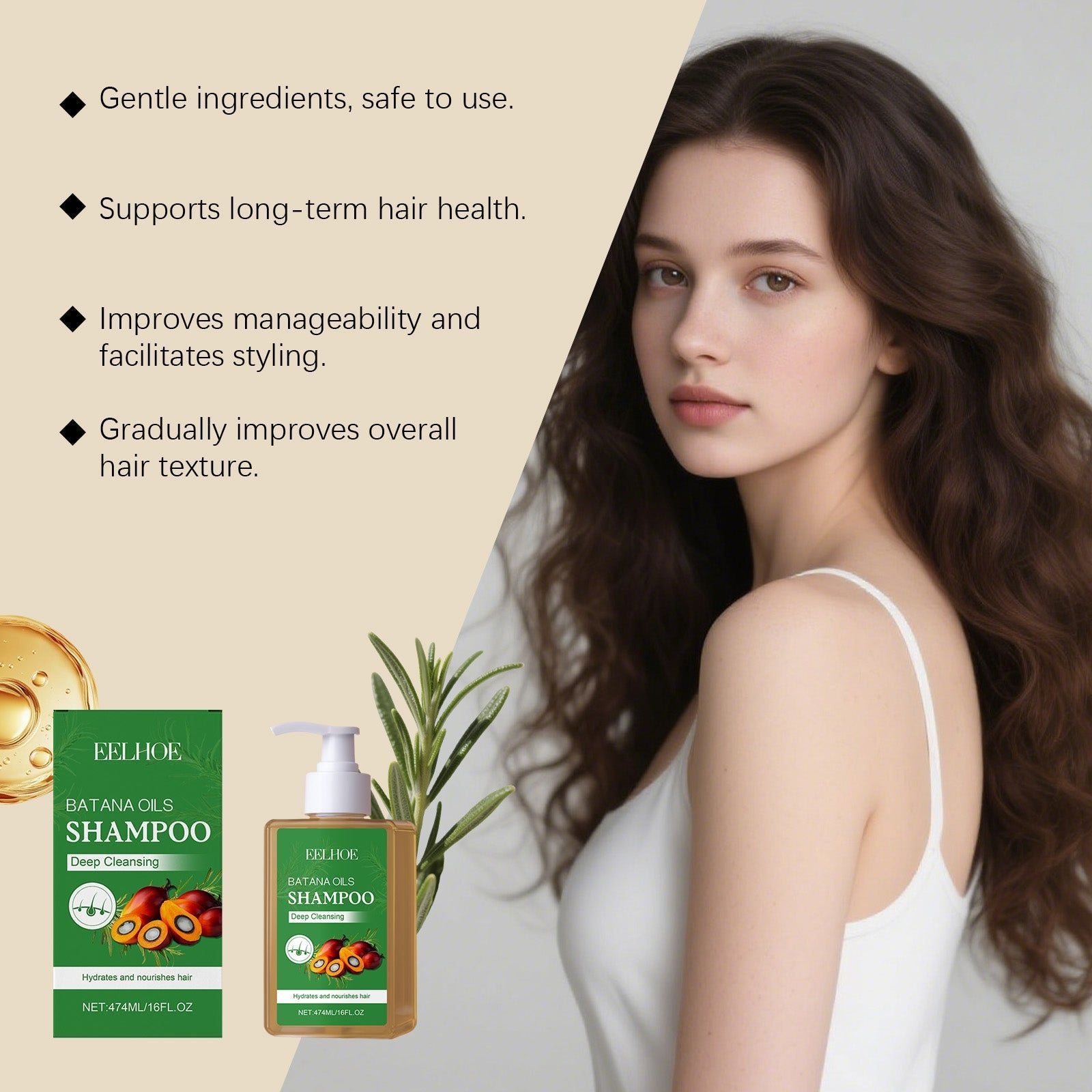 Batana Hair Care Shampoo, Deep Cleansing, Nourishing, Smooth, Shiny Hair ,474ml