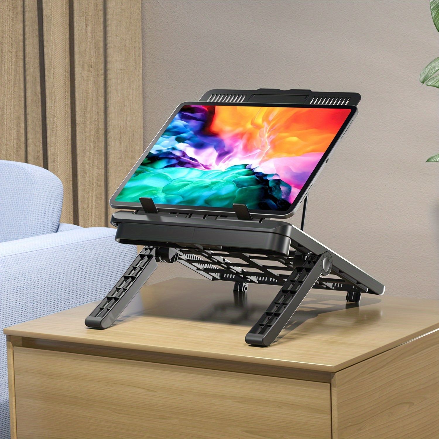 Laptop Stand Foldable Laptop Riser with Heat Vent and Phone Holder for Home Office