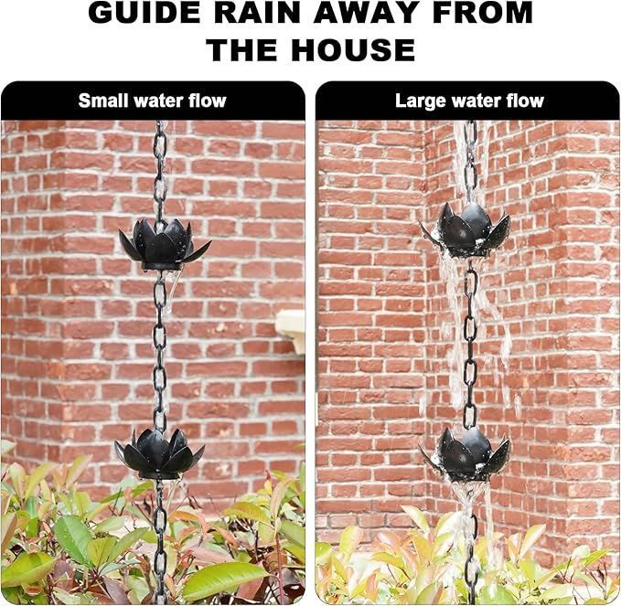 Oak Leaf Lotus Rain Chain for Outdoor Gutters 5 Cups Rain Chain