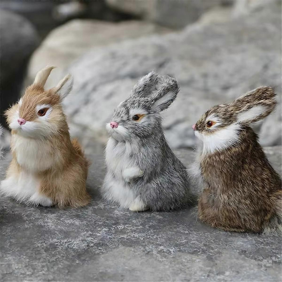 Realistic Faux Bunny Fur Model,Lifelike Animal Figurine, Grey