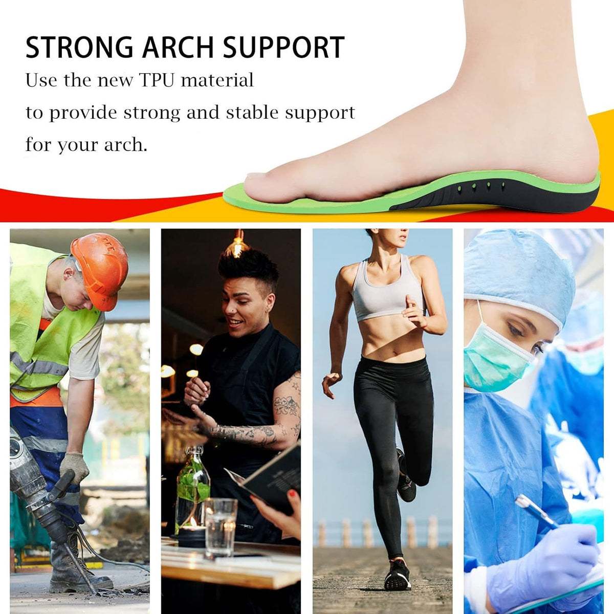 Plantar Fasciitis Relief Insoles Arch Support Insoles for Flat Feet Work Boot Insoles