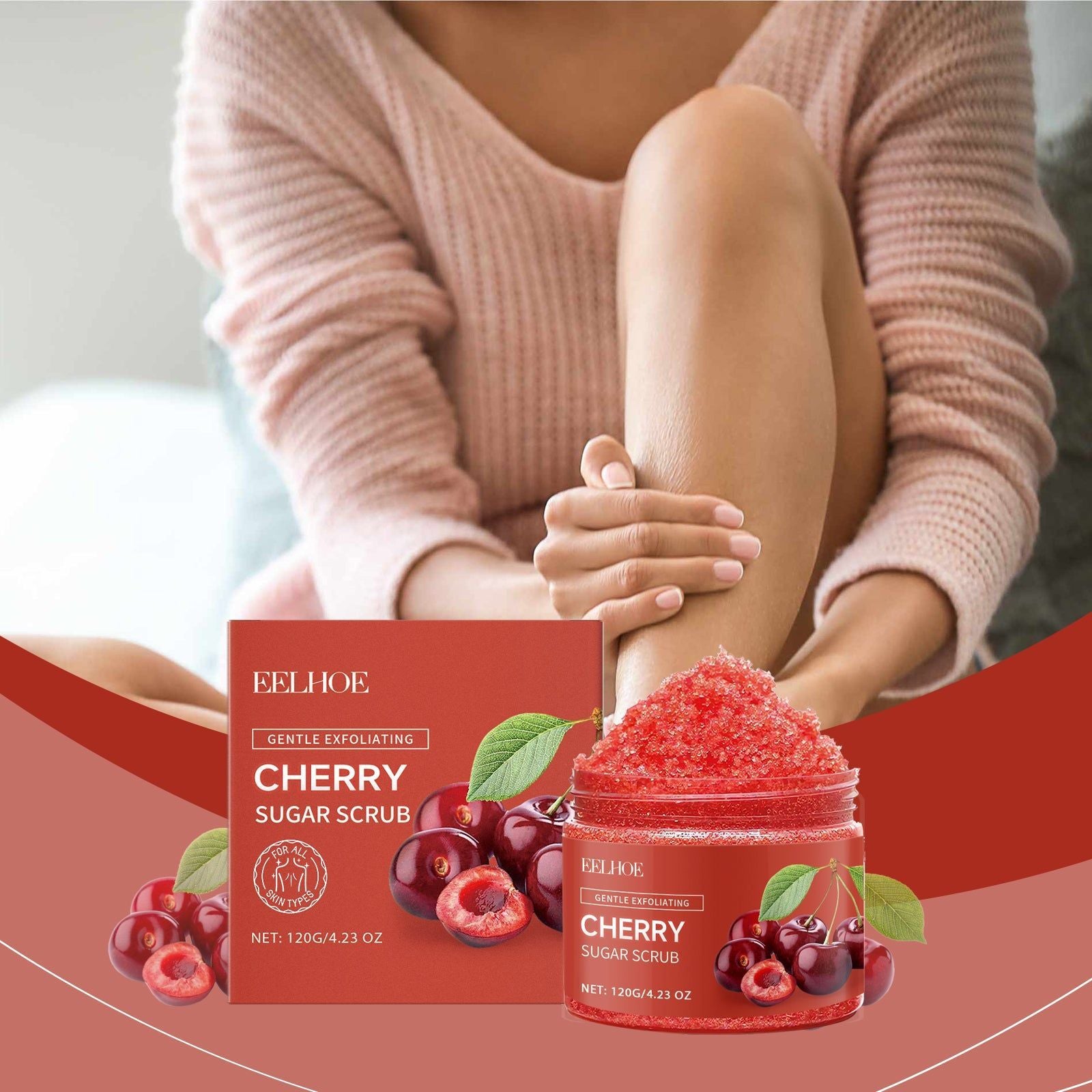 Cherry Sugar Body Scrub, Gentle Exfoliating, Hydrating, Natural Body Care ,120g