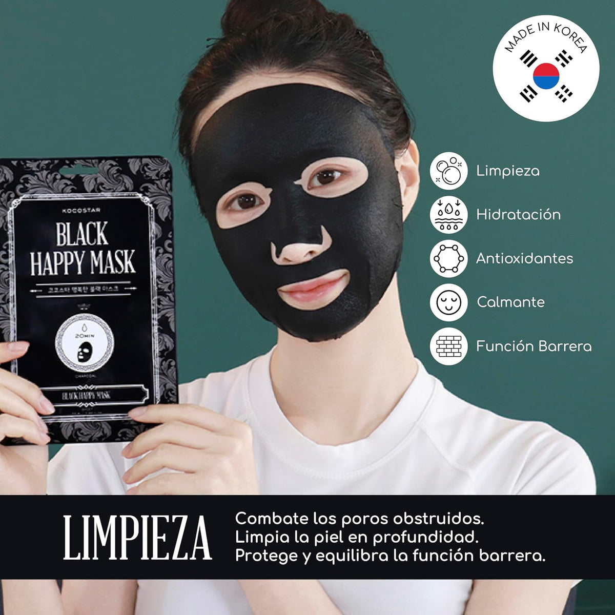 Kocostar Happy Mask - Black Charcoal Facial Sheet, 23ML 1's